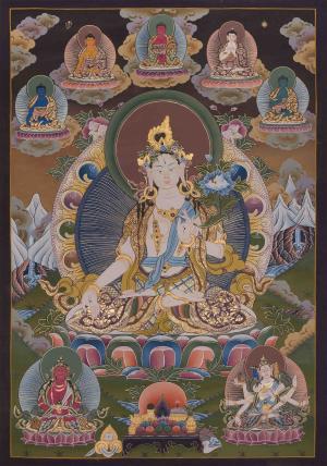 Original Hand-Painted White Tara With Other Bodhisattvas | Mother Goddess